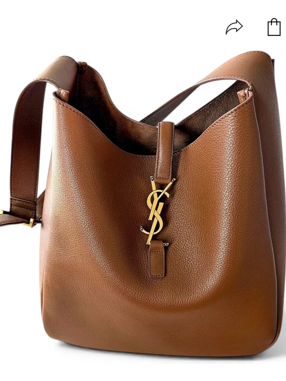 Saint Laurent Tan Pebbled Leather Shoulder Bag with Gold YSL